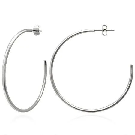 Lesklé ocelové náušnice, stříbrný odstín, velké kruhy, puzetky