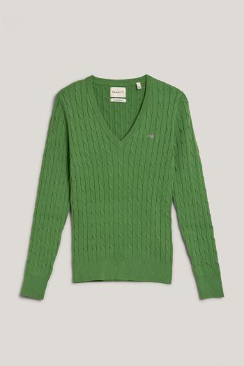 SVETR GANT STRETCH COTTON CABLE V-NECK DUSTY GREEN