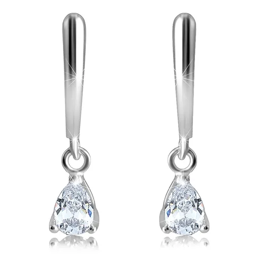 Stříbrné 925 náušnice - třpytivý zirkon ve tvaru slzy, dámský patent