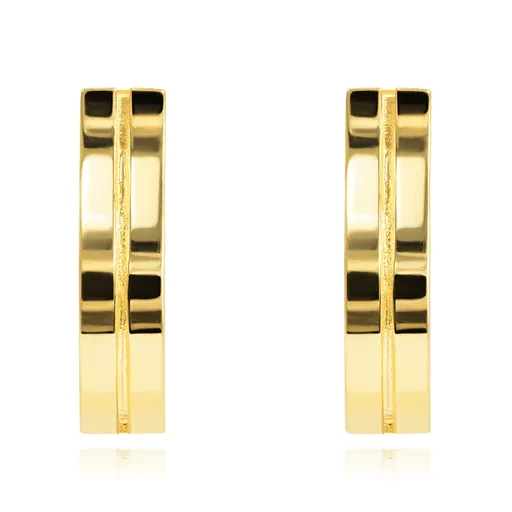 Zlaté náušnice 14K s dvojitým zvlněním a středovou linií