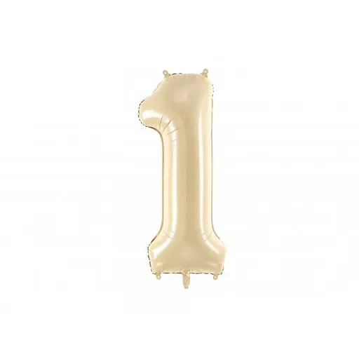 PartyDeco Fóliový balón narozeninové číslo 1 béžový 72 cm