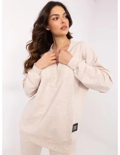 Světle béžová melanžová souprava s mikinou bez kapuce