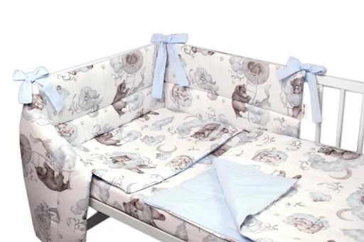 Baby Nellys 3-dílná sada Mantinel s povlečením , Zvířátka na mráčku, modrá/bílá, 135x100 cm