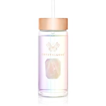 Crystallove Clear Quartz Straw Water Bottle skleněná láhev na vodu s brčkem Hologram - Rose Quartz 400 ml