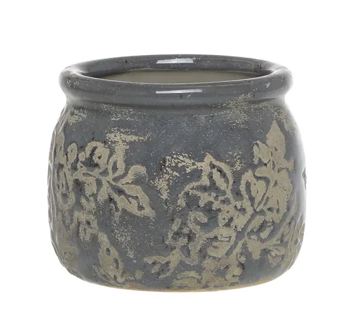 Opálový antik keramický obal na květináč s listy Antibes S - Ø 12*9,5 cm Chic Antique