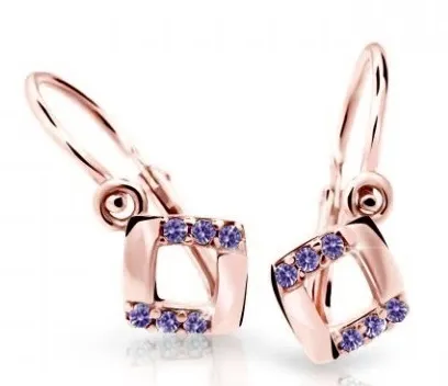 Cutie Jewellery Čtvercové dětské náušnice z růžového zlata C2268-10-X-4 fialová