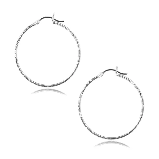 Kulaté náušnice ze stříbra 925 - gravírovaný motiv obilí, 35 mm