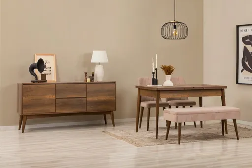 Set s rozkládacím stolem, židlemi a konzolou (5 kusů) Vina 02 0900 - Walnut, Stone