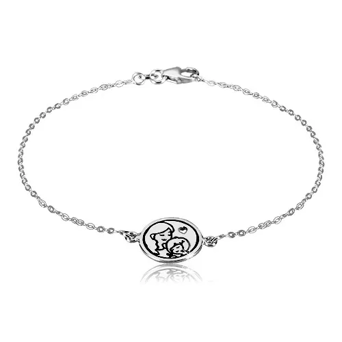 Stříbrný 925 náramek - matka a dcera, glazura černé barvy, srdíčkový výřez