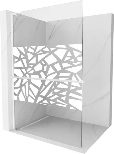 MEXEN/S Kioto+ L Sprchová zástěna WALK-IN s poličkou a držákem ručníků 110 x 200, bílý vzor, bílá 800-110-123-20-85