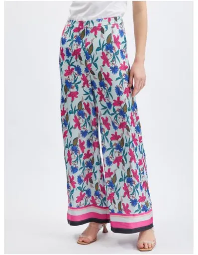 Světle modré dámské květované kalhoty