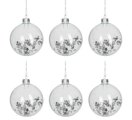 Sada 6 skleněných vánočních koulí se stříbrnými kuličkami - Ø 8*8,8 cm J-Line by Jolipa