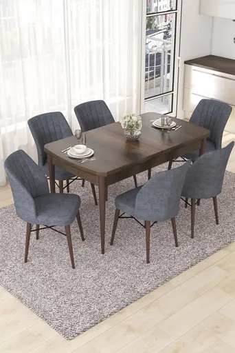 Extendable Dining Table & Chairs Set (7 Pieces) Nef - Baroque, Fume