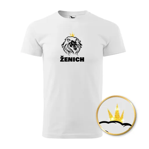 Bontis Tričko Ženich LEV SE ZLATOU KORUNOU - Bílá | L