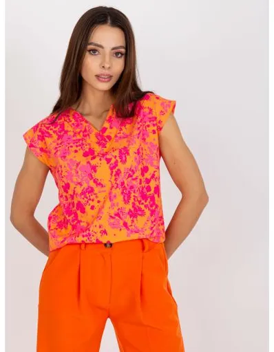 Dámská halenka bez rukávů s potiskem RUE PARIS oranžovo-růžová