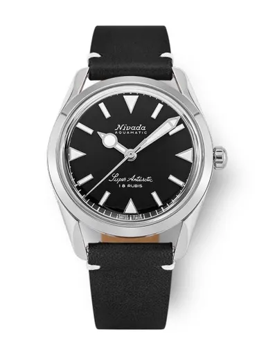 Nivada Grenchen Super Antarctic 35 mm - Black White Luminova - Black Leather White Stitching