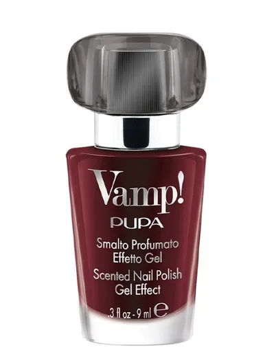 PUPA Milano Lak na nehty s vůní Vamp! Black Fragnance (Scented Nail Polish Gel Effect) 9 ml 304 Intrepid Red-Black