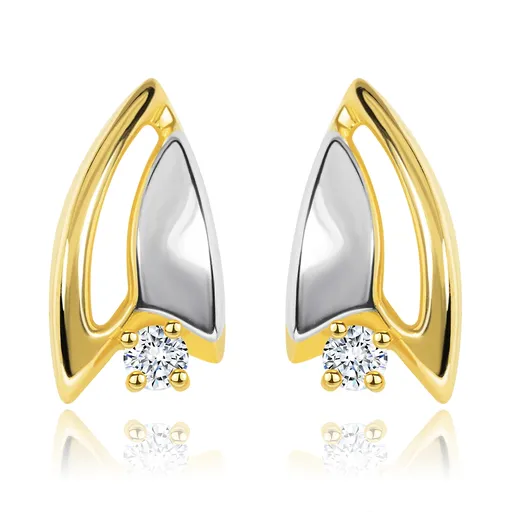 Diamantové náušnice ze 14K zlata - dvoubarevné trojúhelníčky, čirý briliant