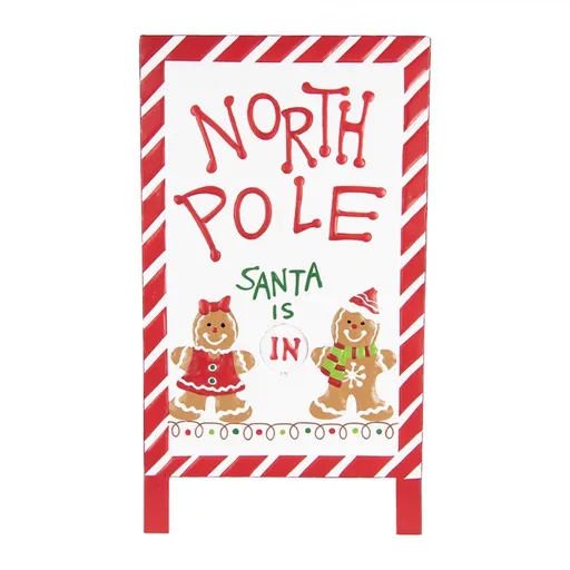 Bílo-červená vánoční kovová cedule North Pole - 29*16*51 cm 6Y5801