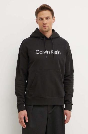 Bavlněná mikina Calvin Klein pánská, černá barva, s kapucí, s aplikací