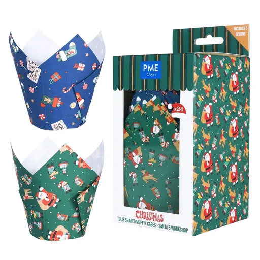 Vánoční tulipánové košíčky na muffiny - Santova dílna (Balení po 24 kusech) - Christmas