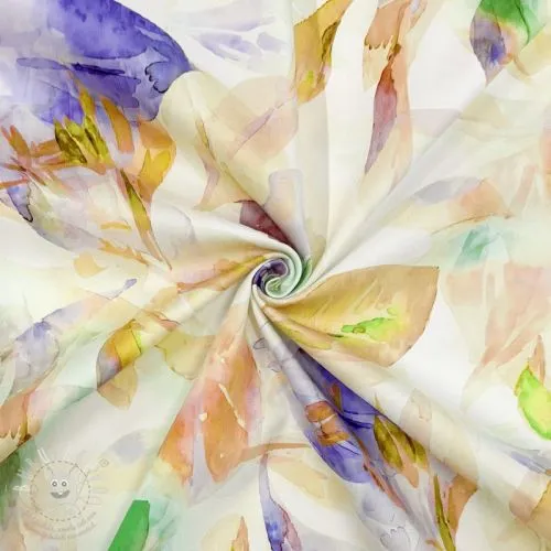 Bavlněná látka SATIN Hawaii yellow digital print