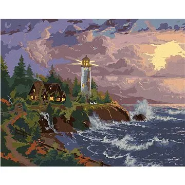 Zuty - Malování podle čísel - MAJÁK, MOŘE A ZÁPAD SLUNCE (ABRAHAM HUNTER), 80x100 cm, vypnuté plátno (HRAmmb05991nad)