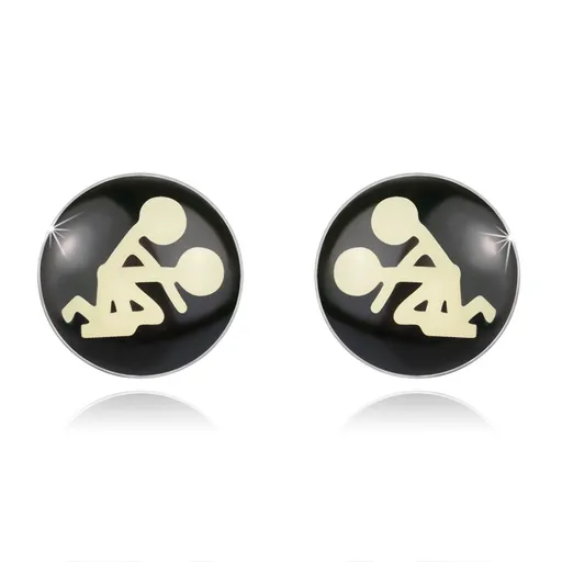 Kulaté ocelové náušnice - sexuální poloha, čirá glazura, puzetky