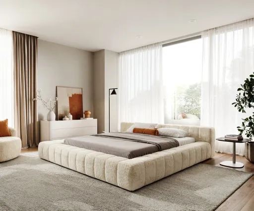 Čalouněná postel Espazio 180x200 cm plyšový manšestr krémová