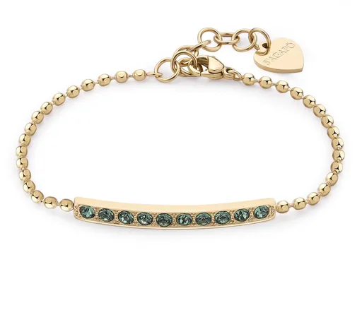 S'Agapõ Elegantní pozlacený náramek se zelenými krystaly Dazzly SDZ19