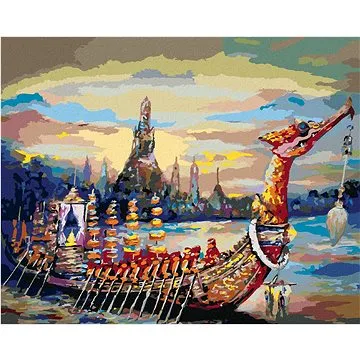 Diamondi - Diamantové malování - KRÁLOVSKÁ BÁRKA V THAJSKU, 40x50 cm, Vypnuté plátno na rám (606500B)