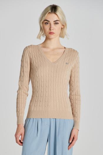 SVETR GANT STRETCH COTTON CABLE V-NECK DRY SAND