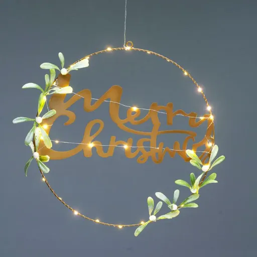 ACA Lighting Vánoční závěsná dekorace kruh MERRY CHRISTMAS 40 LED teplá bílá na baterie 2xAA IP20 40cm X13401125