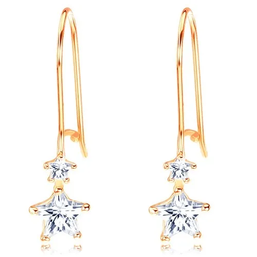 Zlaté náušnice 585 - dvě blýskavé hvězdičky v čiré barvě, háčky