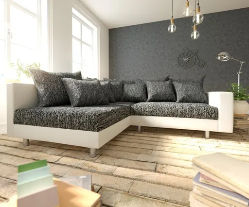 Rohová pohovka Clovis bílá černá područka lenoška levá