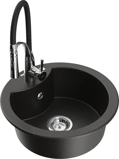 MEXEN/S Diego granitový dřez 1-miska včetně baterie Aster, černá/zlatá metalik 6512-75-73450-70