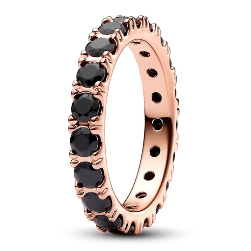 Pandora Pozlacený prsten s černými křišťály Rose Timeless 180050C02 54 mm