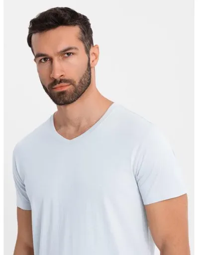 Pánské klasické bavlněné tričko BASIC s kulatým výstřihem – světle šedé V23 OM-TSBS-0237