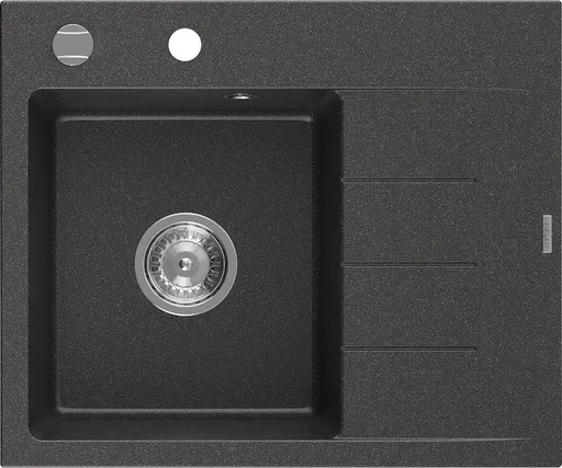 MEXEN Ben granitový dřez 1 s odkapávačem levý 600 x 500 mm, černá kropenatá, sifon chrom 6522605000-76