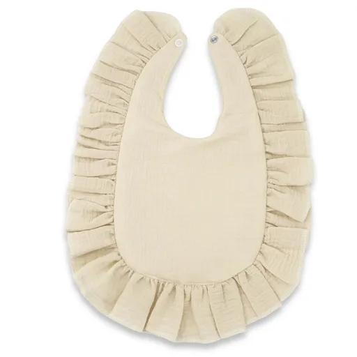 Baby Nellys Nepromokavý mušelínový bryndáček s volánkem Nature - béžový