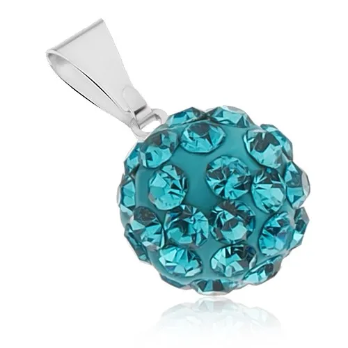 Ocelový přívěsek - Shamballa kulička se zirkony tyrkysové barvy, 12 mm