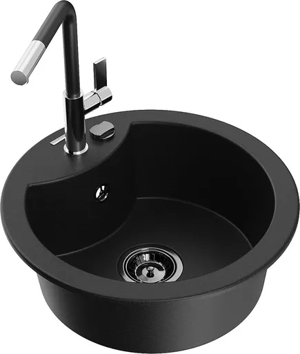MEXEN/S Diego granitový dřez 1-miska včetně baterie Flora, černá 6512-77-670401-07-B