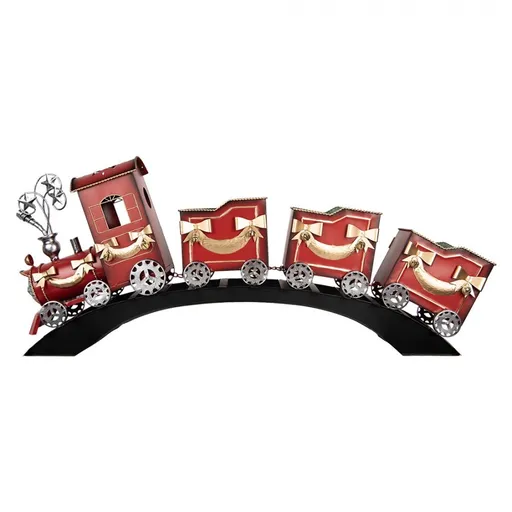 Červená kovová dekorace vláček na kolejích Christmas Train - 108*18*44 cm Clayre & Eef