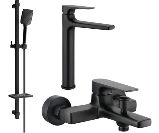 MEXEN/S Lynx DQ62 Set umyvadlové a vanové baterie s příslušenstvím, černá 745913DQ62-70