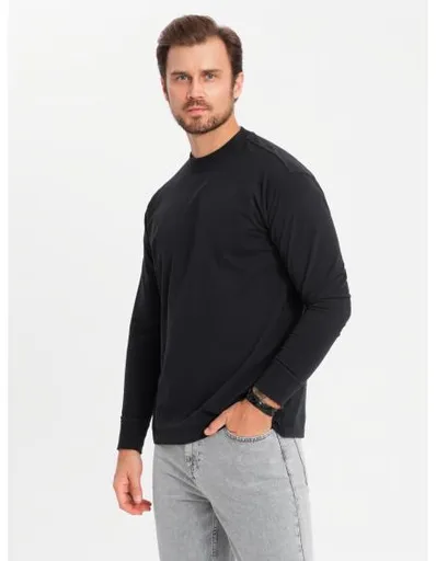 Pánský polo rukáv s dlouhým rukávem a límcem na zip - černý V8