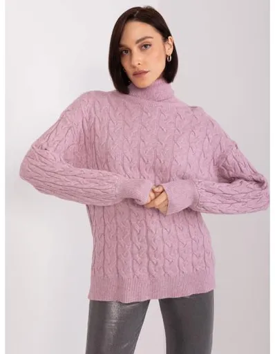 Fuchsiový pletený svetr s copánky