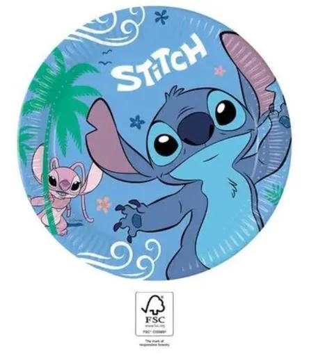 Papírové talíře Stitch a Angel - 23 cm - 8 ks - GoDan