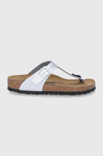 Žabky Birkenstock Gizeh dámské, stříbrná barva, na plochém podpatku, 43853