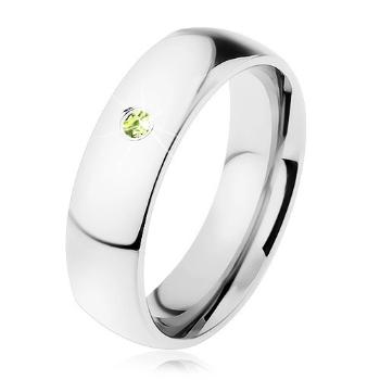 Prsteň z chirurgickej ocele so zrkadlovým leskom, svetlozelený zirkónik - Veľkosť: 52 mm