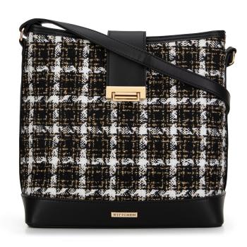 Damska torebka worek z tkaniny bouclé czarno - biała 99-4Y-417-10